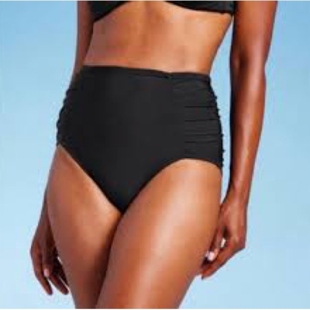 Women's swimwear bottom Shirred Swim Briefs - Aqua Green Black Medium